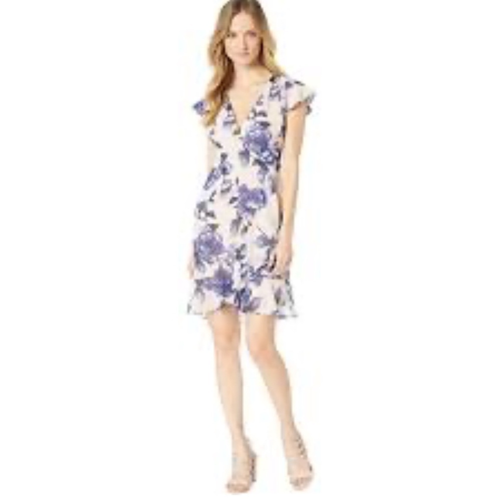 Adrianna Papell Geranium Floral Faux Wrap Mini Dress